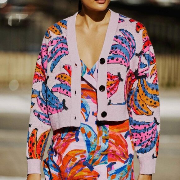 FARM Rio Sweaters - FARM Rio colorful bananas cropped cardigan